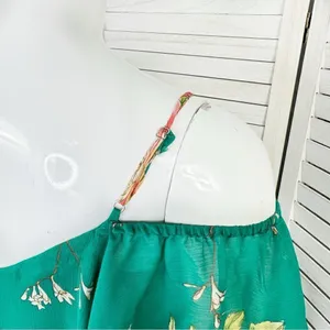 Lulus Romantic Love Floral Chiffon Ruffle Cold Shoulder Midi‎ Dress Green XS thumbnail 8