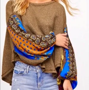 Free People We the Free Blossom Thermal Balloon Sleeve Top Size Medium thumbnail 1