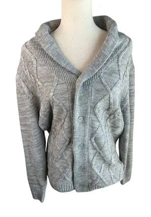 Park Slope New York Gray Cable Knit Shawl Collar Cardigan Size L thumbnail 1