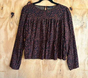 Gap Women's Tiered Animal Print Blouse Long Sleeve Cheetah Print Sz M thumbnail 1