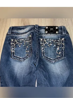 Miss Me Dark Blue Sequin Pocket Cropped Jeans crop capri denim thumbnail 5