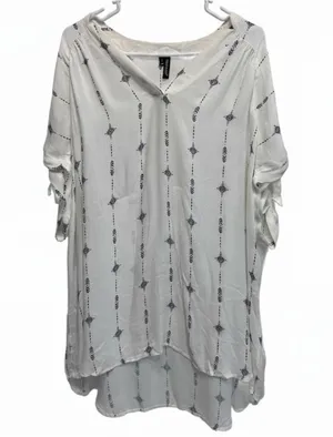 Maurices White Boho Print Short Sleeve V-Neck Tunic Top Plus Size 3X thumbnail 1