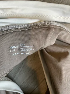 aerie Two-Tone Taupe Stripe Bikini Top with White Trim thumbnail 2