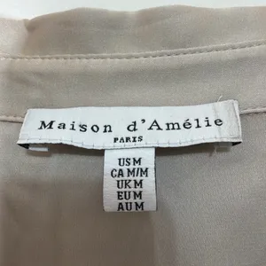 Maison d’Amélie Paris Taupe Satin Button Front Blouse women’s Size M(A204)&✨ thumbnail 5