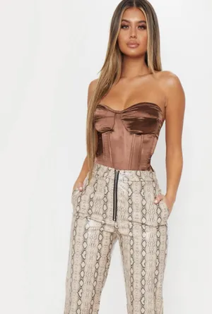 Pretty Little Thing Brown Corset Top thumbnail 2