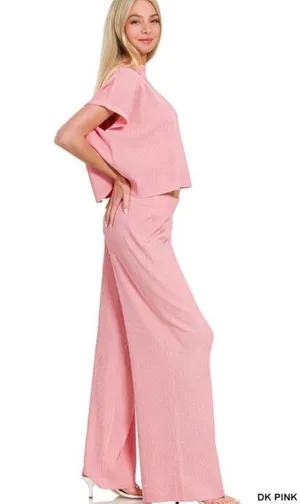Pink Short Sleeve Top and Pant Set thumbnail 2