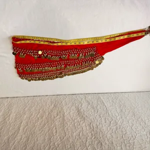 Belly Dance Costume Size M-L Red Golden Coins Halter Top & Hip Scarf thumbnail 6