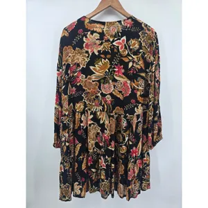 Zara Dress Womens Small Tiered Babydoll Black Floral V-Neck Boho EUC thumbnail 3