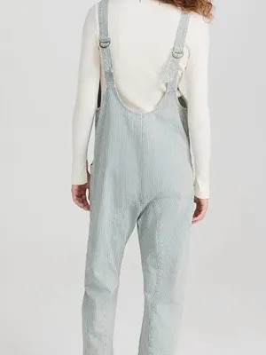 Free People Striped Denim Overalls XL Railroad Utility Workwear Baggy thumbnail 2