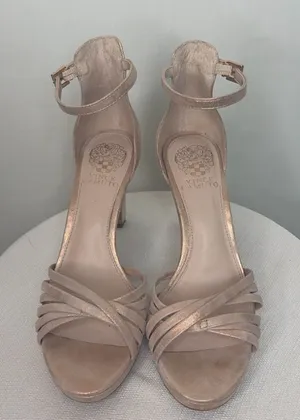 Vince Camuto Women’s size 8.5 Nude Metallic Ankle Strap 4” Heels Leather(B103)✨ thumbnail 1