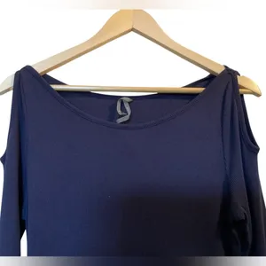ANTHROPOLOGIE Navy Blue Cold Shoulder Ribbed Long Sleeve Top Blouse - Sz Medium thumbnail 3