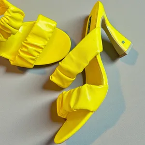 NEW French Connection Yellow Ruched Vegan Leather Heeled Sandals – Size 9 thumbnail 1