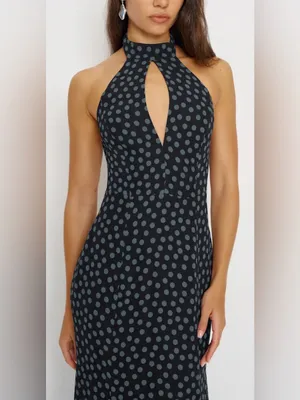 NEW REFORMATION Noele Maxi halter Dress blue Black polka dot sz 2 thumbnail 2
