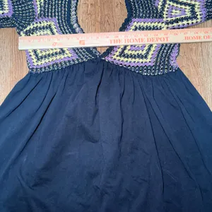 ASOS Design Crochet Granny Square Black Mini Dress Open Back Sz 6 Boho Festival thumbnail 10