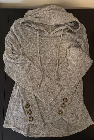Retrology Grey‎ Marled Knit Button Detail Hoodie Size XL thumbnail 5