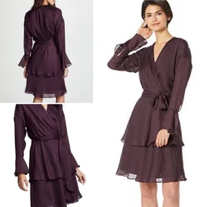 NEW NWT Joie Marcel Blackberry Houndstooth Tiered‎ Long Sleeve Wrap Dress Small thumbnail 2