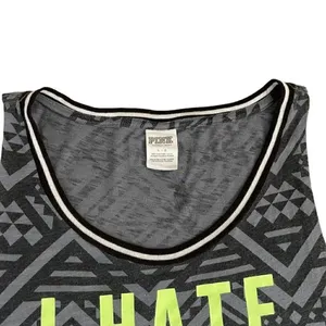 Victorias Secret Pink I Hate Running Graphic Tank Black Grey Aztec Green L #1231 thumbnail 2
