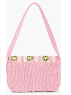 NWT Sol & Mer Collection XIIX Beaded Kiwi Pink Stripe Baguette Shoulder Bag thumbnail 2