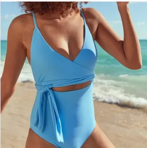Aerie Blue Wrap One Piece Size Medium thumbnail 1