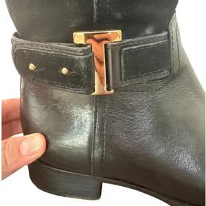 Tory Burch Tenley Riding Boots Black Leather Suede Gold T Logo Sz 8 thumbnail 10