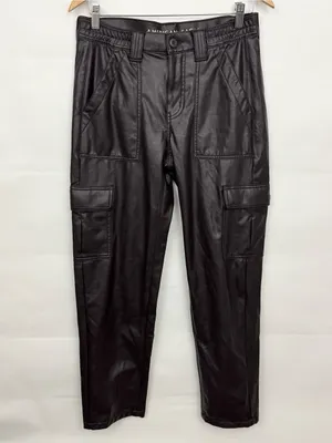 American Eagle Outfitters stretch high waisted vegan leather straight cargo pant thumbnail 2