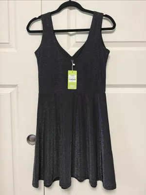 Sleeveless Shimmer V-Neck Mini Dress in Black thumbnail 7
