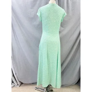 Aura Womens Mint Green Floral Button‎ Front Maxi Dress Cap Sleeve Pockets XS thumbnail 9