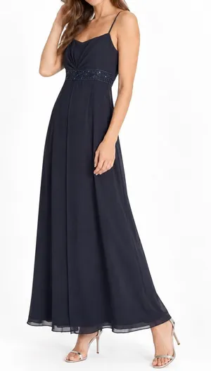 Michaelangelo Navy Beaded Empire Waist Formal Maxi Gown Size 14 thumbnail 1