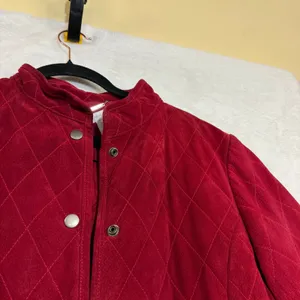 VTG Charter Club L Quilted Leather Jacket Red Mock Neck Equestrian Preppy Winter thumbnail 3