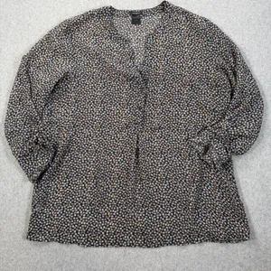Ann Taylor Sheer Blouse Women's Large Black Geometric Print Long Sleeve V-Neck thumbnail 1