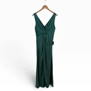 Lulus Perfect Refinement Emerald Satin Sleeveless Pleated Maxi Dress size M NWT thumbnail 3