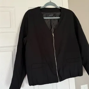 ZARA Black Zip Up Blazer Casual Jacket thumbnail 4