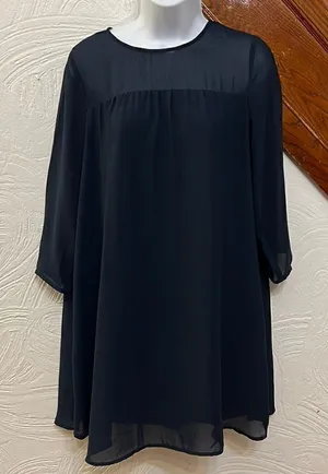 H&M Babydoll Dress Womens Navy Blue‎ Sheer Yoke Long Sleeve Size 4 thumbnail 1