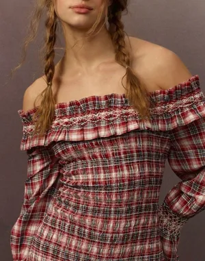 Pilcro Smocked Plaid Mini Dress, Size L thumbnail 8