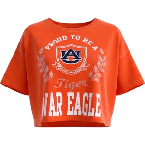 E5‎ College Classics Cropped T-Shirt Orange Auburn War Eagle Women Medium NWT thumbnail 1