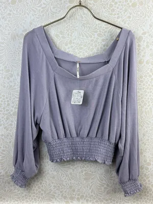 Free People Lilac Purple Golden Smocked Cropped Tee - Size - Medium - NWT thumbnail 3