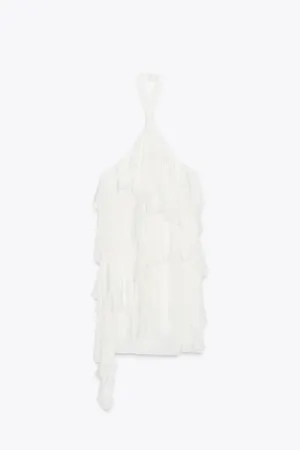 Zara Elegent Cream Halter-Tiered Women's Ruffeled Bohemian Mini Dress thumbnail 8
