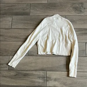 Divided White Cream Long Sleeve Crop Top with Mandarin Collar thumbnail 3