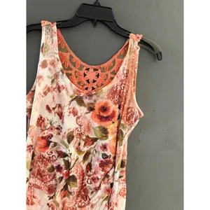 Y2k Fairy Floral Crochet Lace Trim Sleeveless Top Orange Red Rhinestone Large thumbnail 3