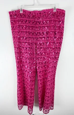 ELOQUII High Rise Hot Pink Lined Sequins Heart Trousers Pants Size 22 Boho Chic thumbnail 1