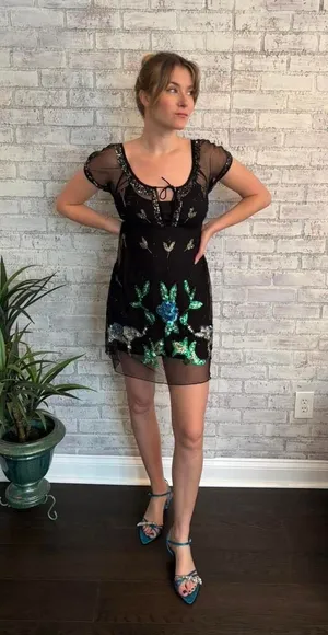Free People Sheer and Sequin Mini Dress thumbnail 1