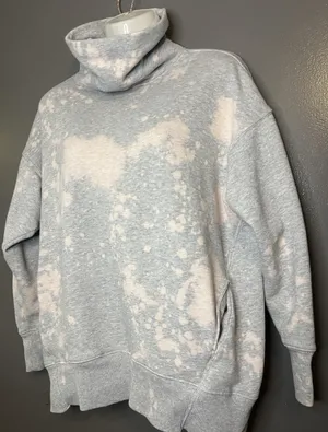 Aerie Sweatshirt Womens XS Gray Bleach Tie Dye Cowl Neck Fleece Pullover Lounge thumbnail 3