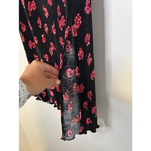 Black Midi Skirt with Red and Pink Floral Print Size Medium thumbnail 3