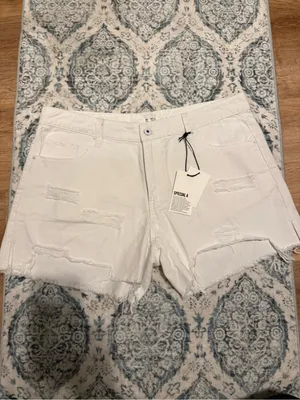 White Distressed Denim Shorts with Frayed Hem thumbnail 2