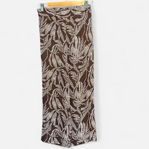 DeFacto 100% Viscose Chocolate Brown Botanical Wide Leg Pants Small Boho Resort thumbnail 4