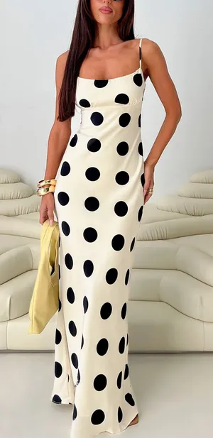 Princess Polly Avienna cream polka dot maxi dress thumbnail 1