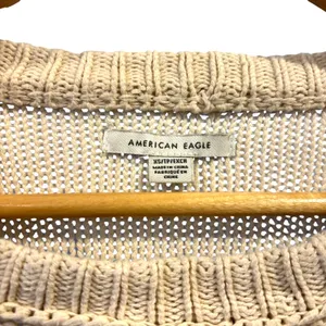 American Eagle Cropped Knit Sweater Chunky Crew Neck Cozy Neutral XS Boho thumbnail 5
