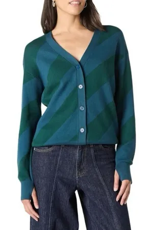 The Drop Striped Blue and Green Cardigan sz Med thumbnail 1
