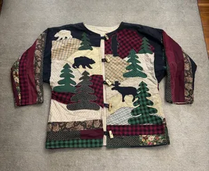 Vintage Jacket Grannycore Quilt Grandma Applique Mountain Boho Bears Country thumbnail 1