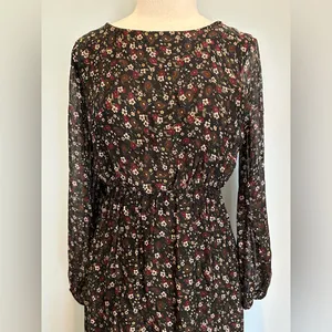 Lara Guidotti Anthropologie Floral silk blend sheer long sleeve dress size M thumbnail 5